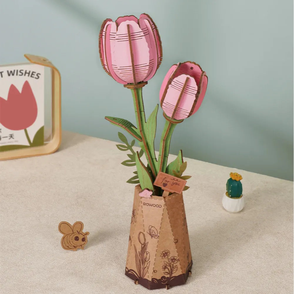 3D puzzle Robotime Rowood Pink Tulip TW082