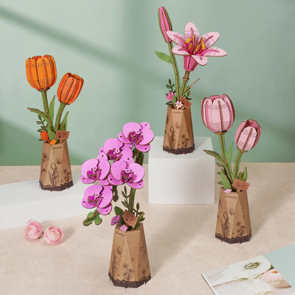 3D puzzle Robotime Rowood Pink Tulip TW082