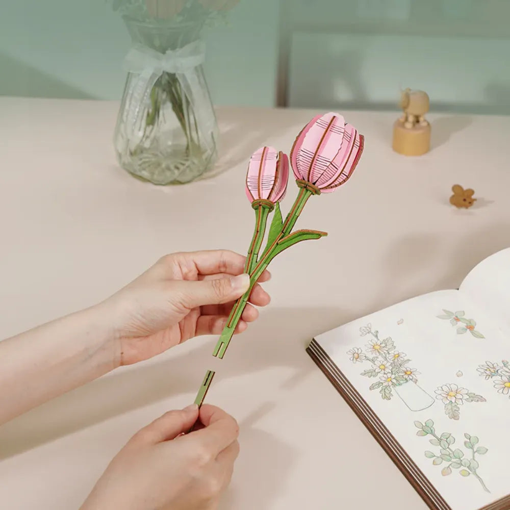 3D puzzle Robotime Rowood Pink Tulip TW082