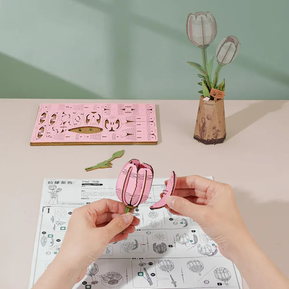 3D puzzle Robotime Rowood Pink Tulip TW082